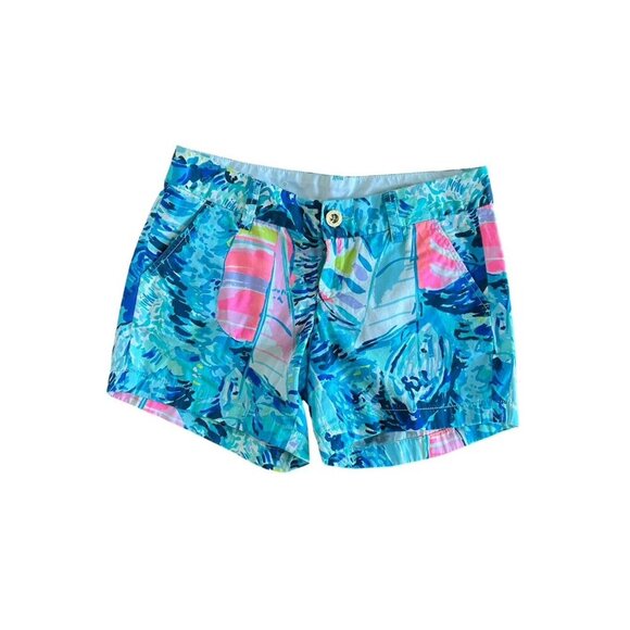 LILLY PULITZER Women's The Callahan Shorts Sz 00 Resort Colorful Sailboat 5" - Picture 1 of 9